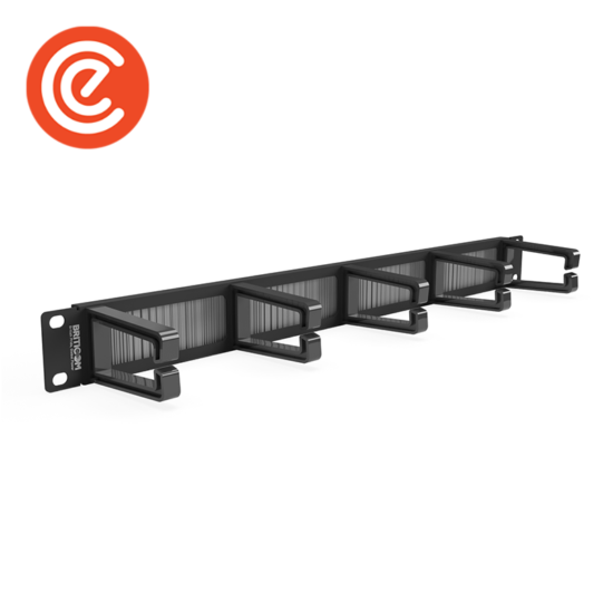 Cable Management Metal Bar 1U with 5 Plastic Rings and Brush – Model 01