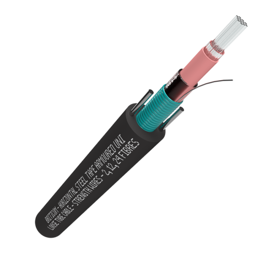 Horizontal Steel Tape Armoured Uni Loose Tube Cable – Strength Wires – 2, 12, 24 Fibres